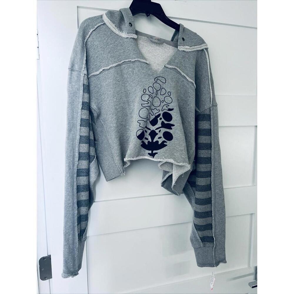 Free People Movement Gray Nights Like This Oversized Cropped Hoodie Size S - Picture 2 of 6